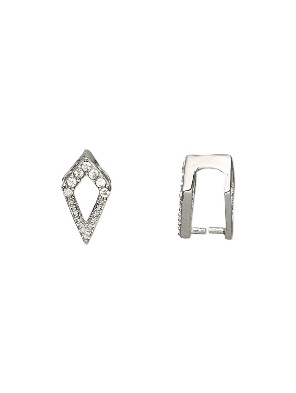 Egyptian Crystal Rhinestone Pave Elongated Diamond Shape Pendant Pinch Bail